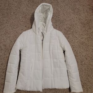 White Quilted Hooded Jacket Size Large